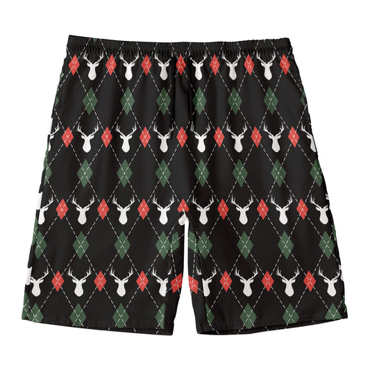 Christmas Deer Argyle Pattern Print Men's Swim Trunks