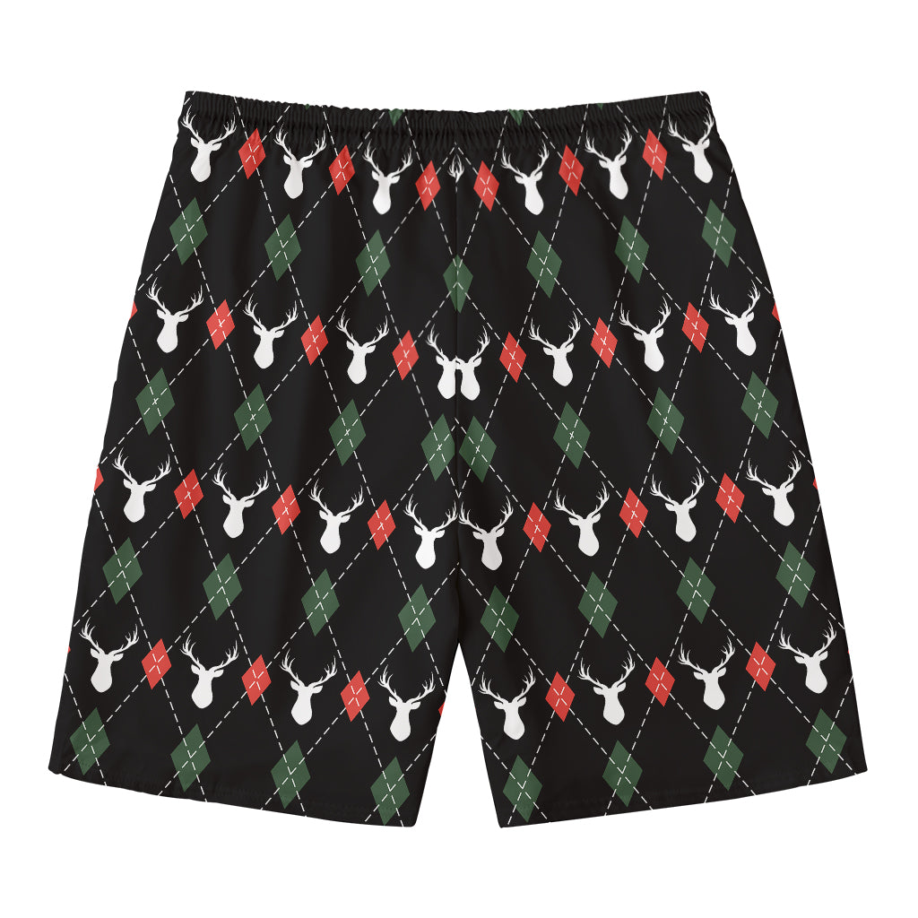 Christmas Deer Argyle Pattern Print Men's Swim Trunks