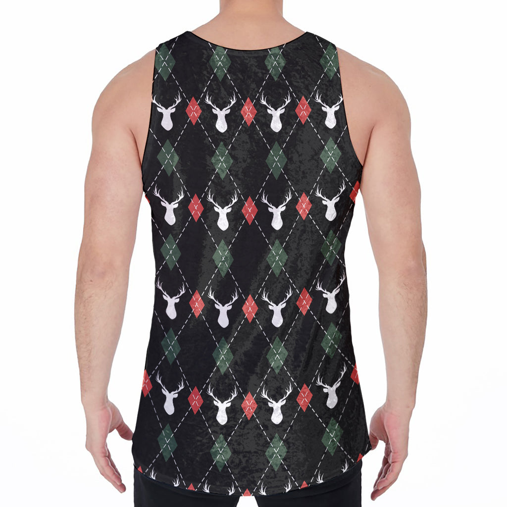 Christmas Deer Argyle Pattern Print Men's Velvet Tank Top