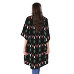 Christmas Deer Argyle Pattern Print Open Front Beach Cover Up