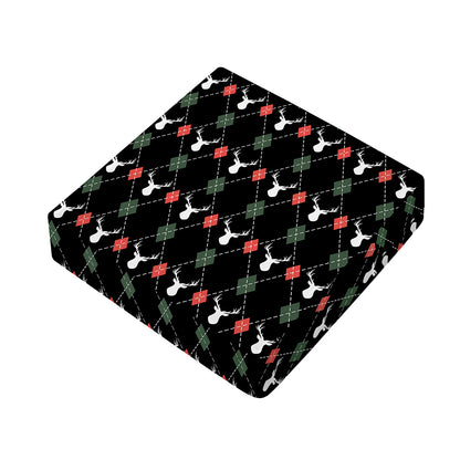 Christmas Deer Argyle Pattern Print Outdoor Seat Cushion Cover