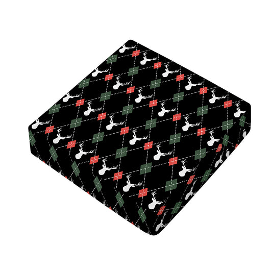 Christmas Deer Argyle Pattern Print Outdoor Seat Cushion Cover