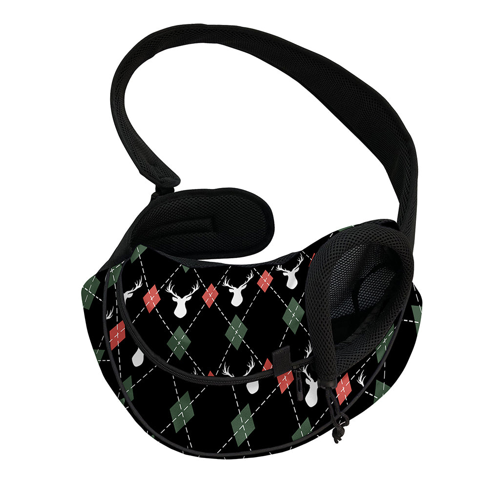 Christmas Deer Argyle Pattern Print Pet Sling Carrier