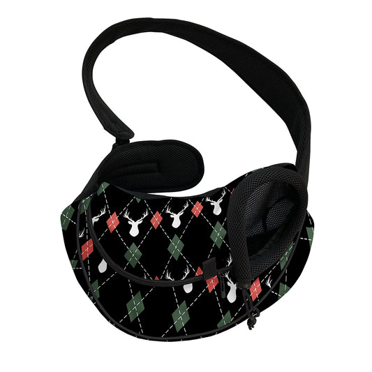 Christmas Deer Argyle Pattern Print Pet Sling Carrier