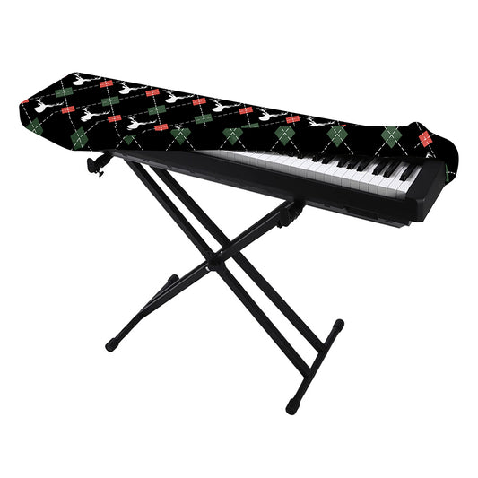 Christmas Deer Argyle Pattern Print Piano Keyboard Cover