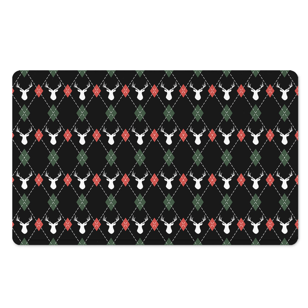 Christmas Deer Argyle Pattern Print Polyester Doormat