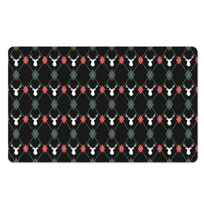 Christmas Deer Argyle Pattern Print Polyester Doormat