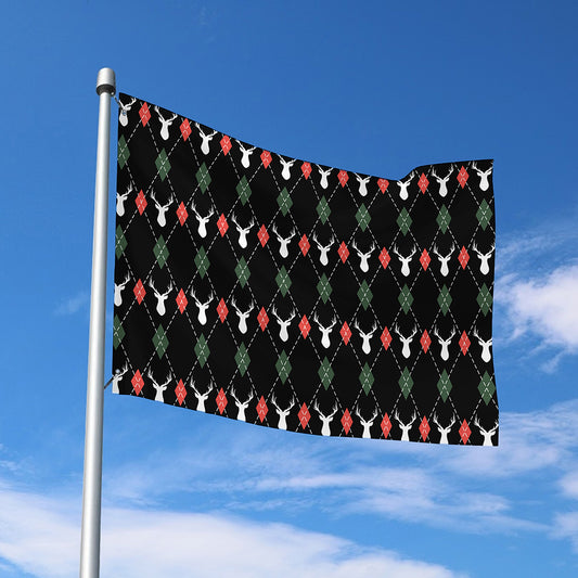 Christmas Deer Argyle Pattern Print Polyester Flag
