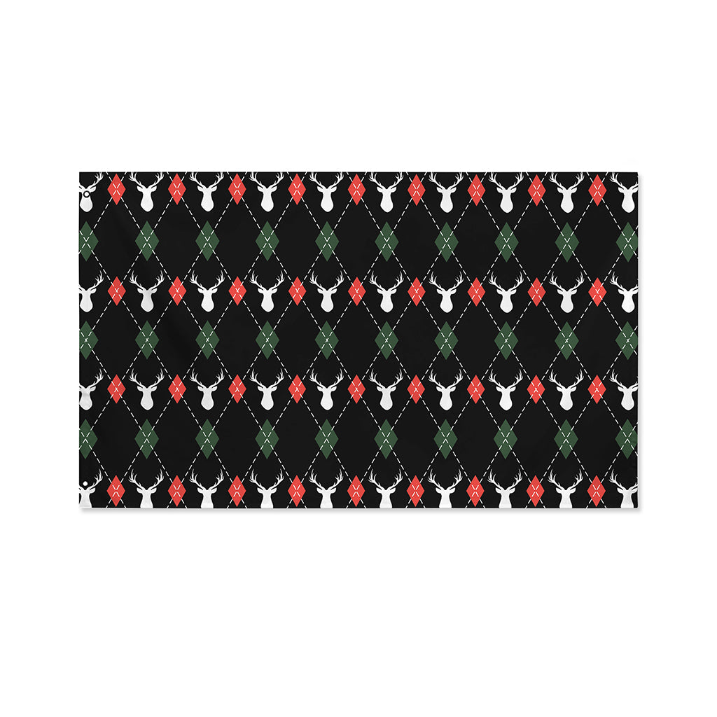 Christmas Deer Argyle Pattern Print Polyester Flag