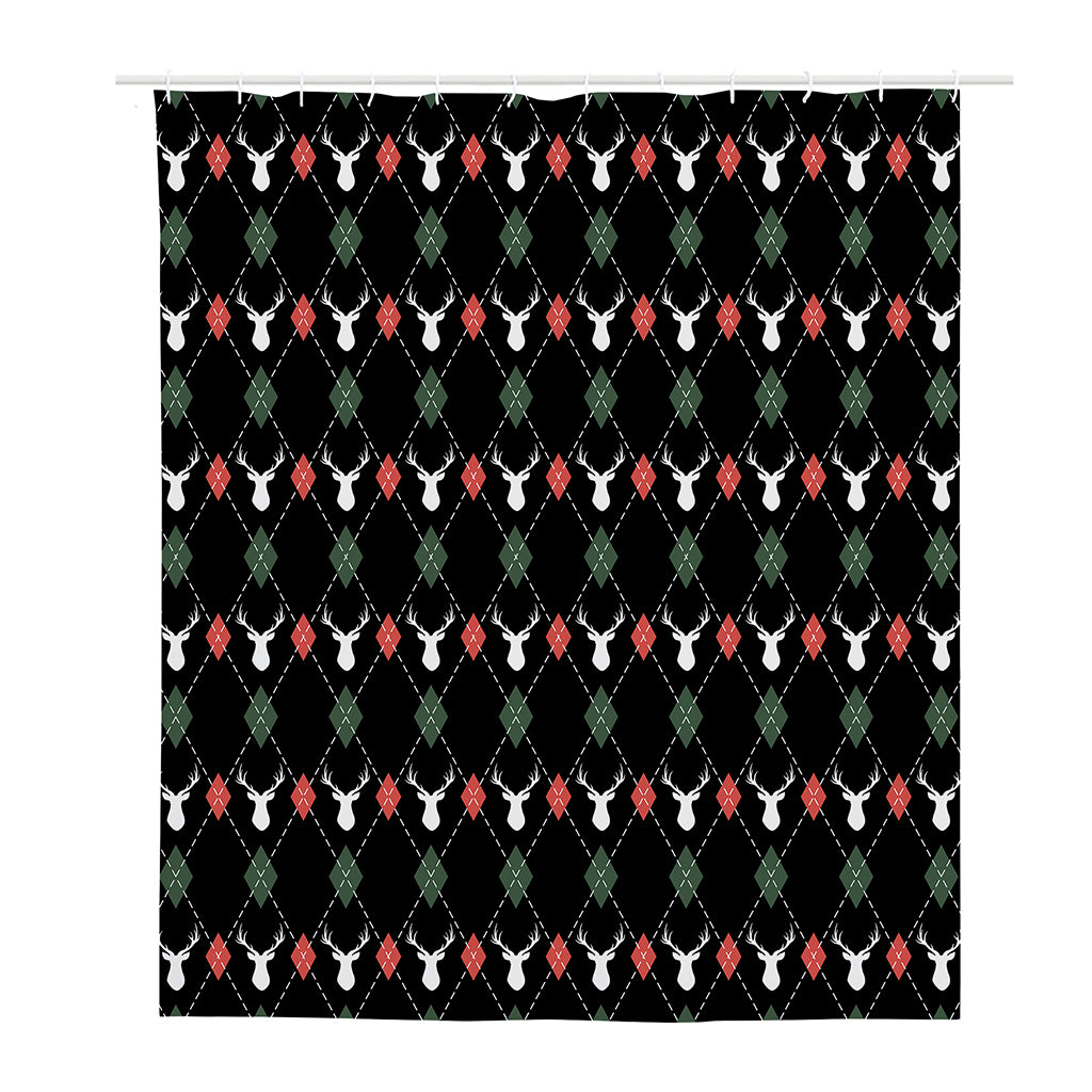 Christmas Deer Argyle Pattern Print Polyester Shower Curtain