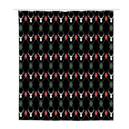 Christmas Deer Argyle Pattern Print Polyester Shower Curtain
