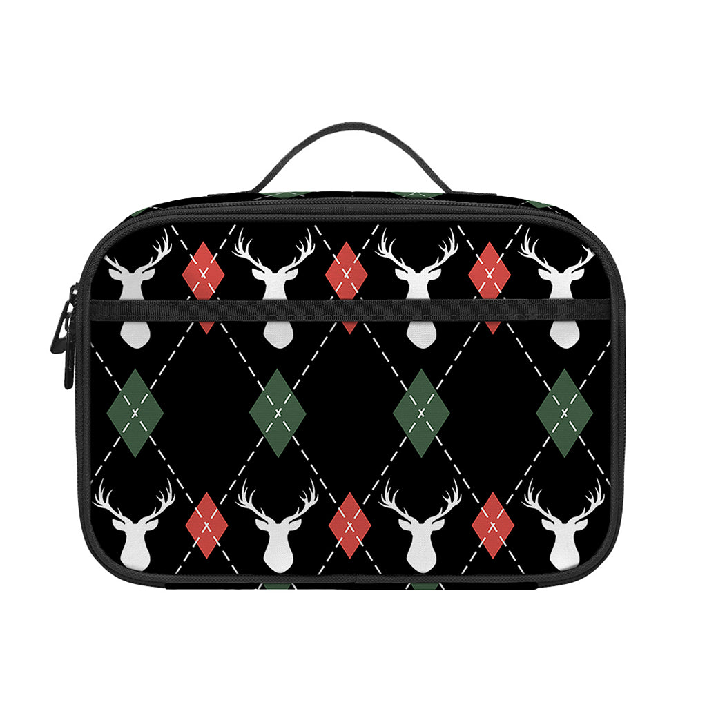 Christmas Deer Argyle Pattern Print Portable Lunch Bag