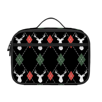 Christmas Deer Argyle Pattern Print Portable Lunch Bag