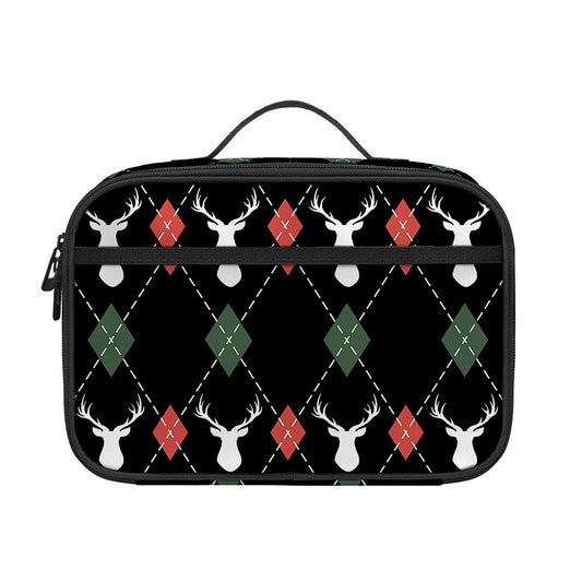 Christmas Deer Argyle Pattern Print Portable Lunch Bag