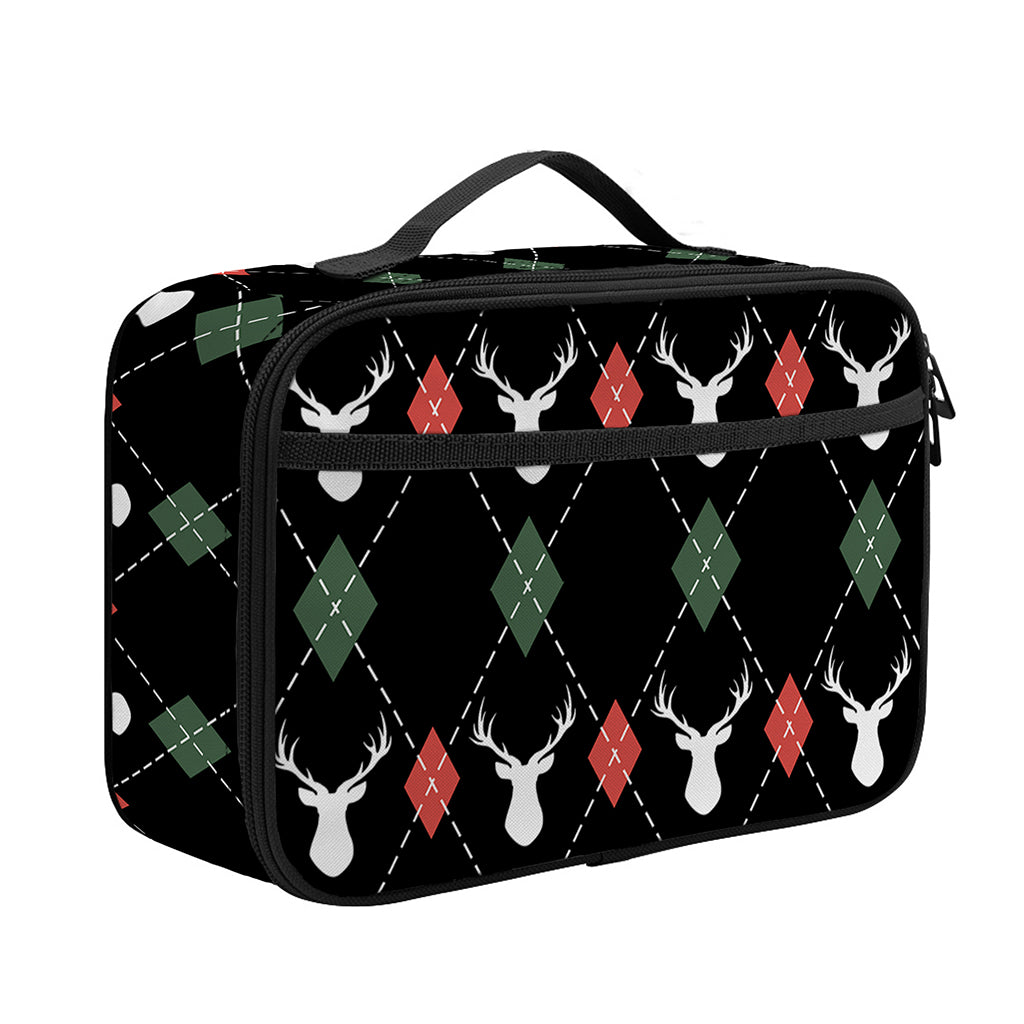 Christmas Deer Argyle Pattern Print Portable Lunch Bag