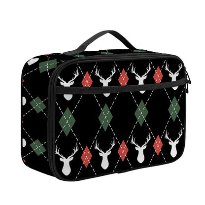 Christmas Deer Argyle Pattern Print Portable Lunch Bag