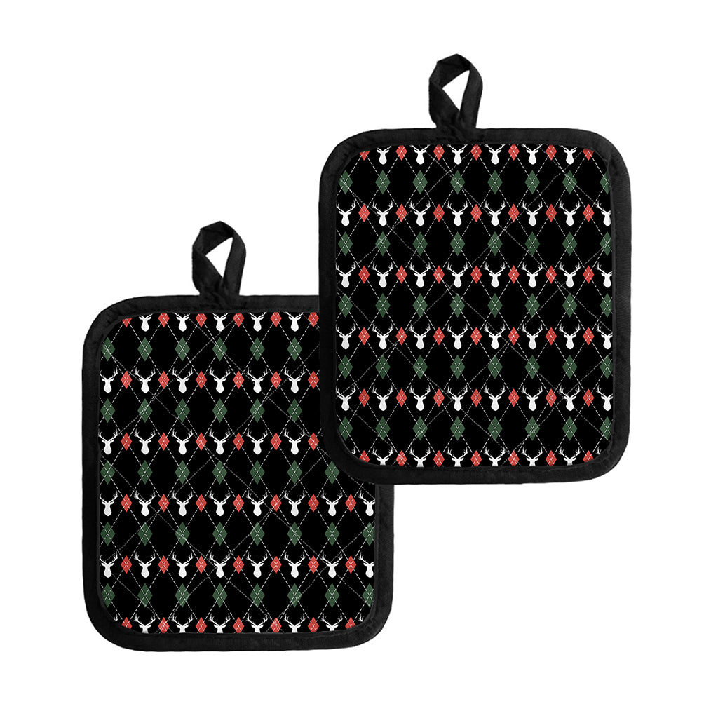 Christmas Deer Argyle Pattern Print Pot Holders