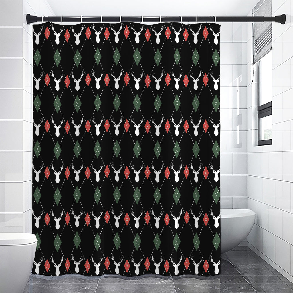 Christmas Deer Argyle Pattern Print Premium Shower Curtain