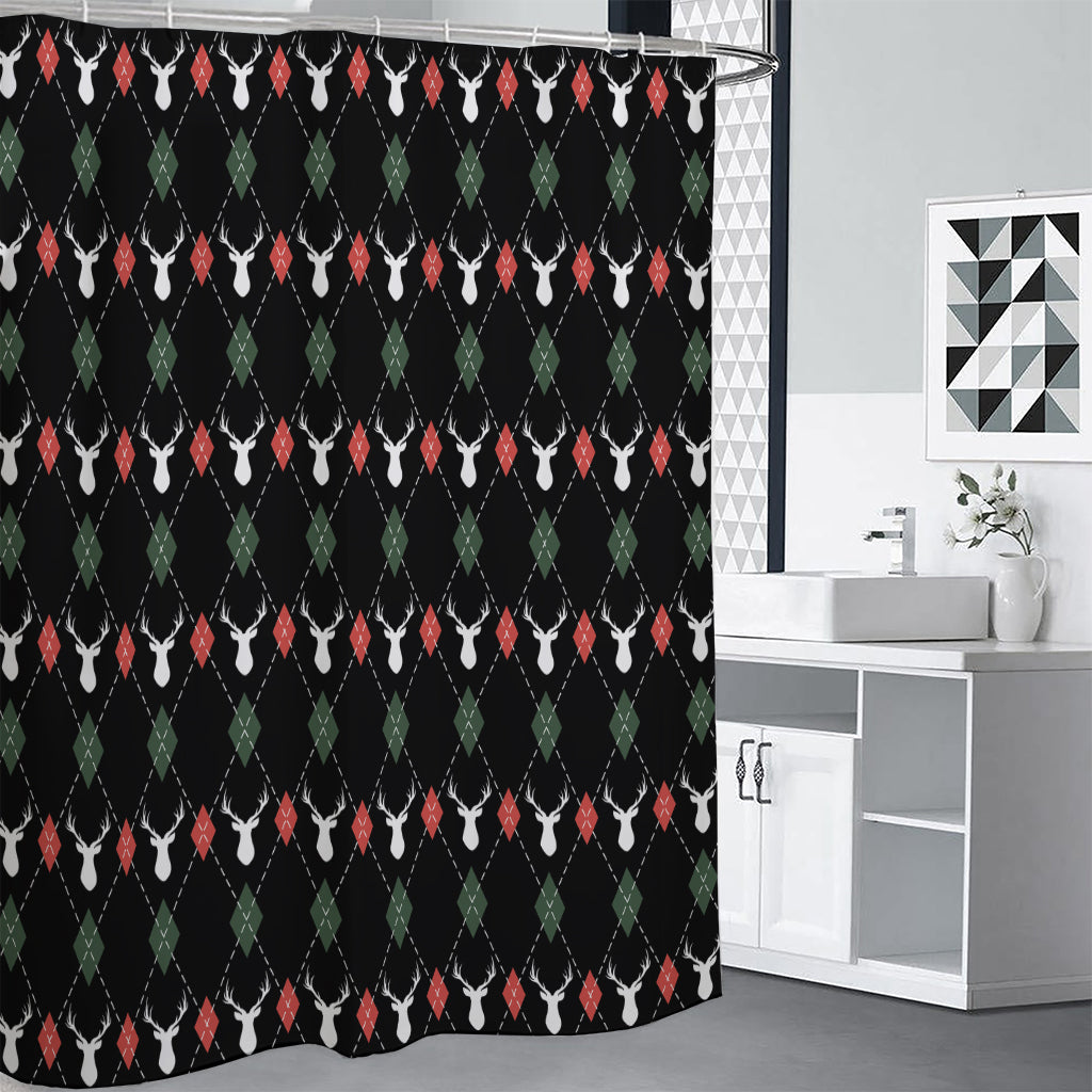 Christmas Deer Argyle Pattern Print Premium Shower Curtain