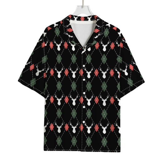 Christmas Deer Argyle Pattern Print Rayon Hawaiian Shirt