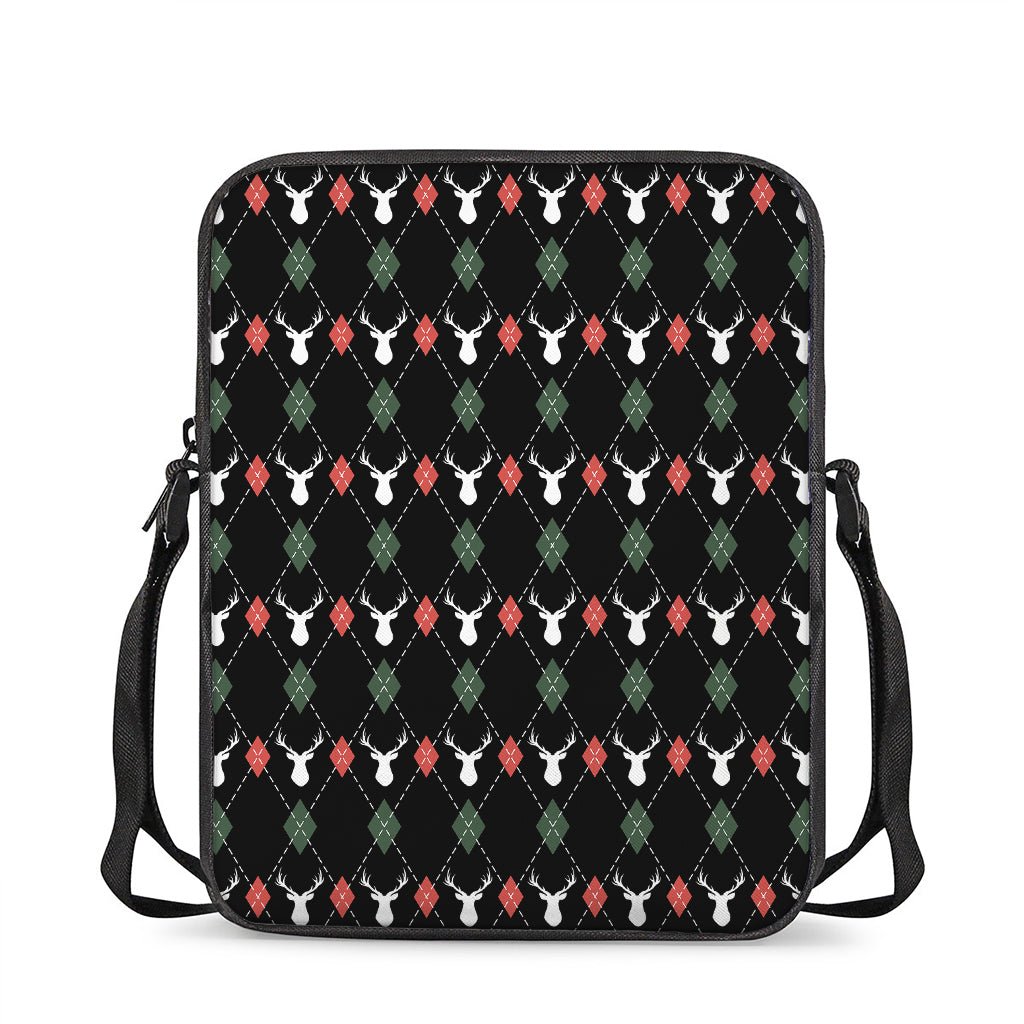 Christmas Deer Argyle Pattern Print Rectangular Crossbody Bag