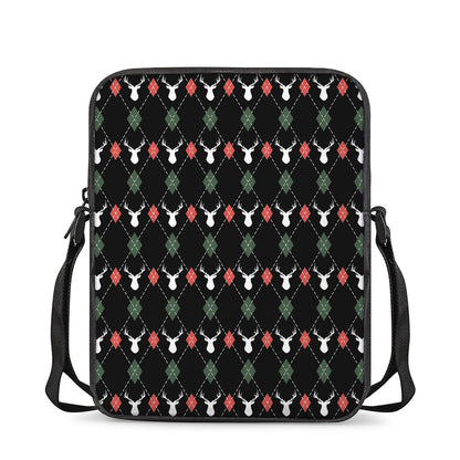 Christmas Deer Argyle Pattern Print Rectangular Crossbody Bag