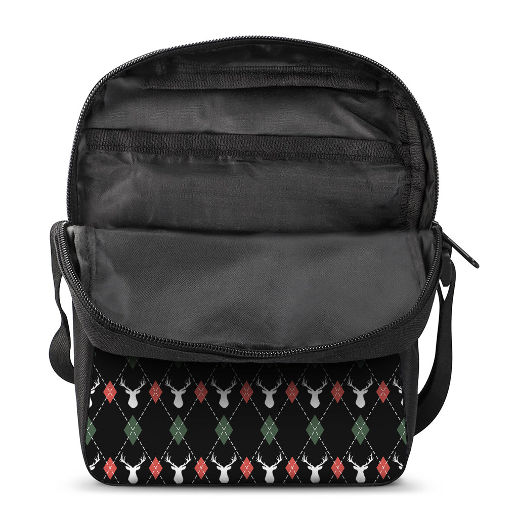 Christmas Deer Argyle Pattern Print Rectangular Crossbody Bag