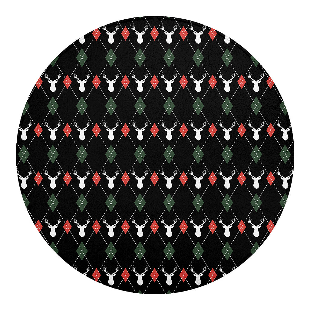 Christmas Deer Argyle Pattern Print Round Blanket