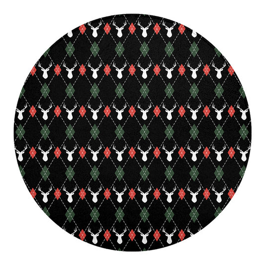 Christmas Deer Argyle Pattern Print Round Blanket
