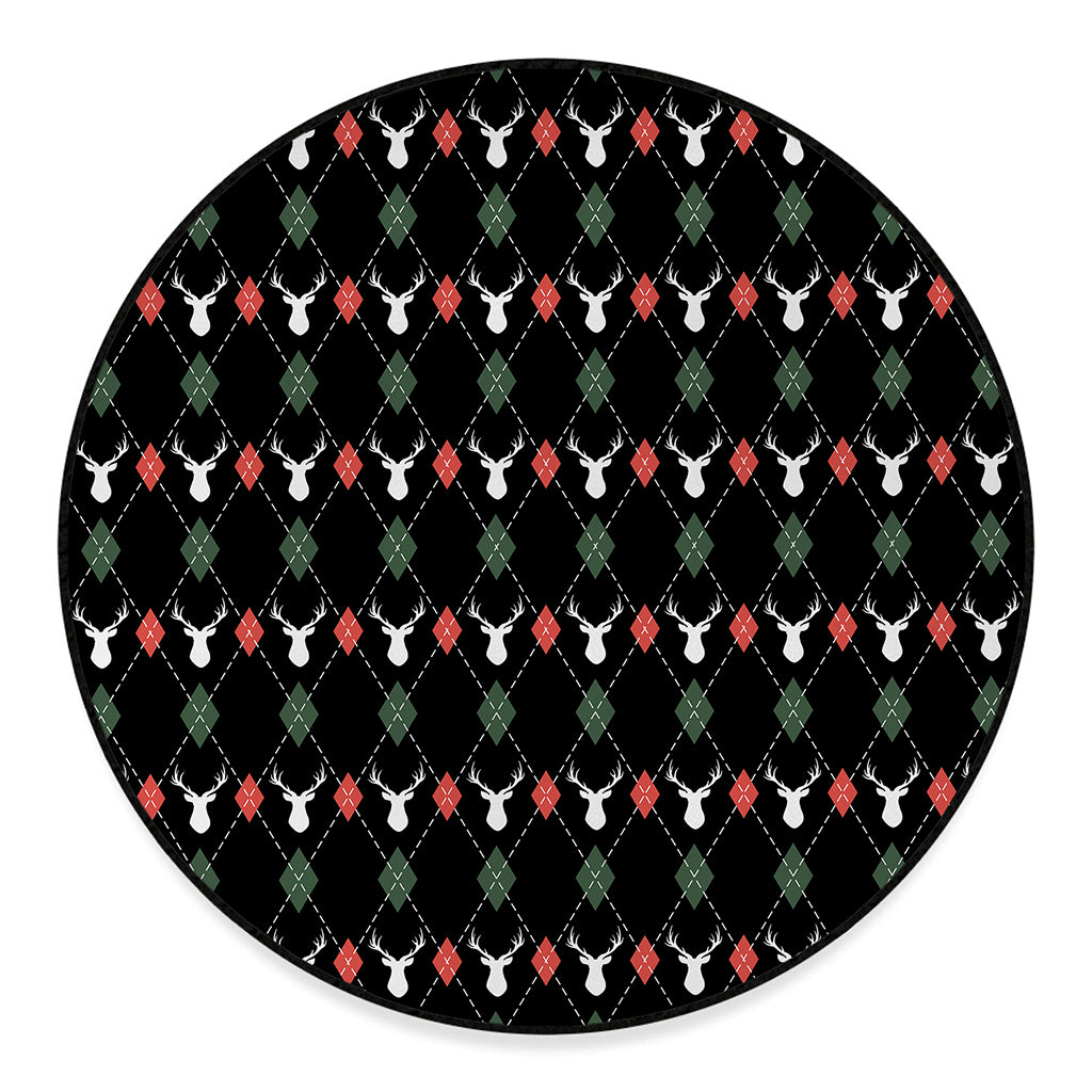 Christmas Deer Argyle Pattern Print Round Floor Mat