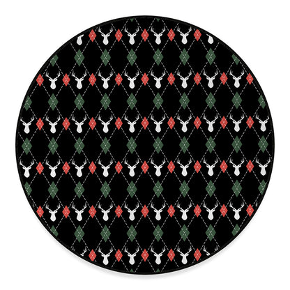 Christmas Deer Argyle Pattern Print Round Floor Mat