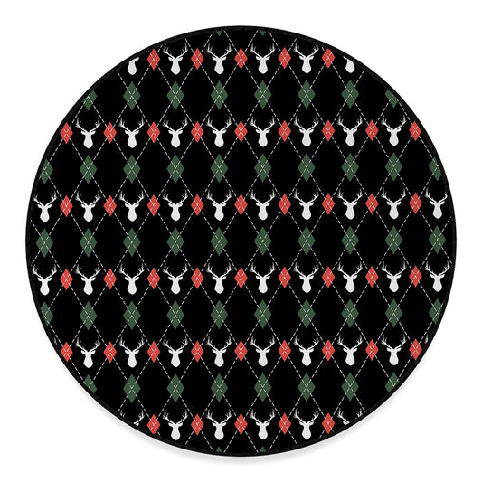 Christmas Deer Argyle Pattern Print Round Floor Mat