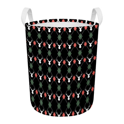 Christmas Deer Argyle Pattern Print Round Laundry Basket