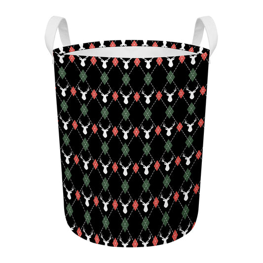 Christmas Deer Argyle Pattern Print Round Laundry Basket