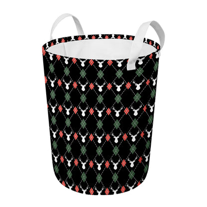 Christmas Deer Argyle Pattern Print Round Laundry Basket