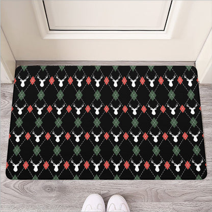 Christmas Deer Argyle Pattern Print Rubber Doormat