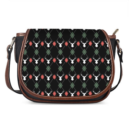 Christmas Deer Argyle Pattern Print Saddle Bag