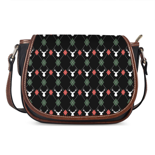 Christmas Deer Argyle Pattern Print Saddle Bag