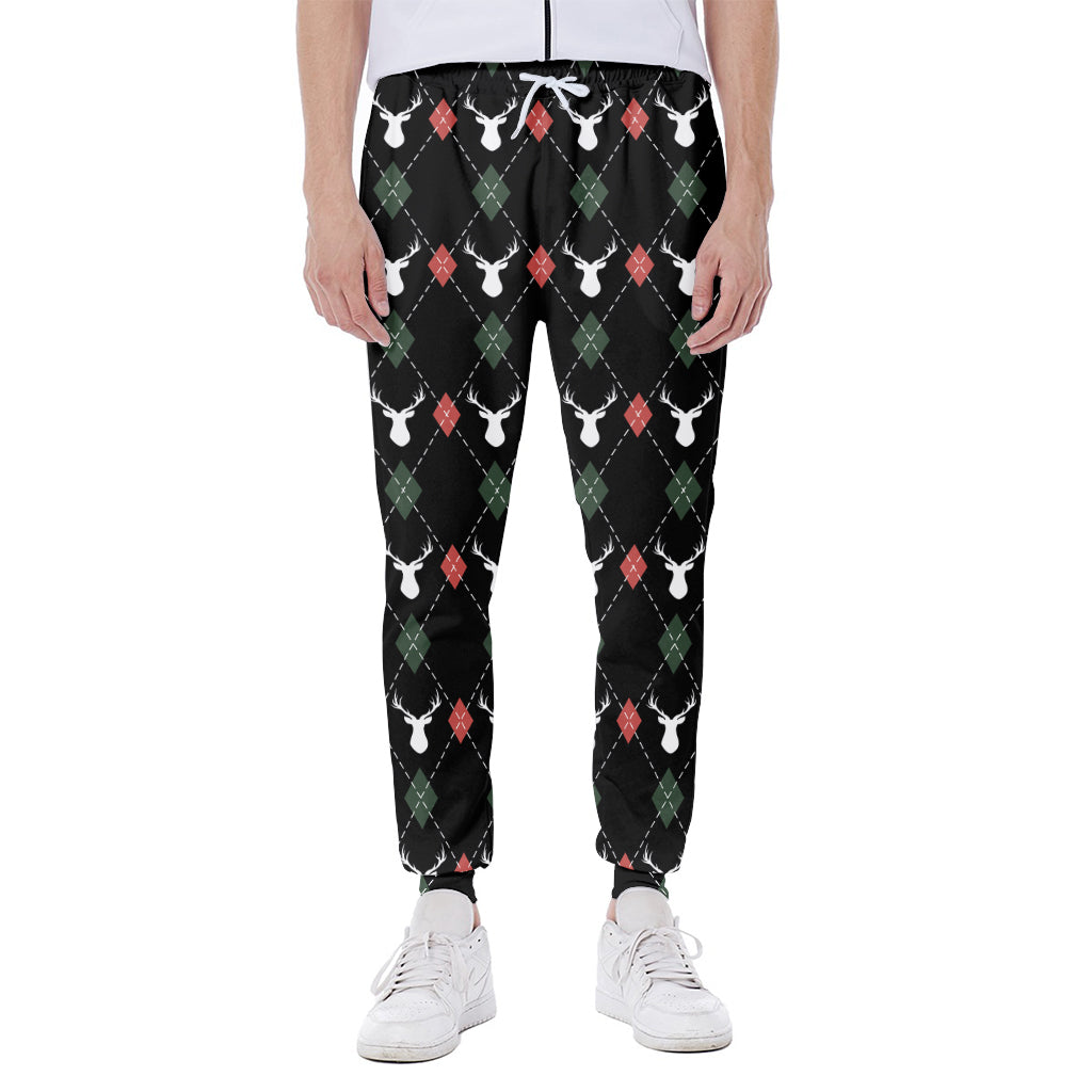 Christmas Deer Argyle Pattern Print Scuba Joggers