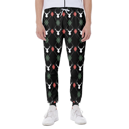 Christmas Deer Argyle Pattern Print Scuba Joggers