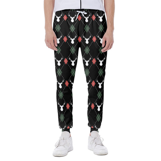 Christmas Deer Argyle Pattern Print Scuba Joggers