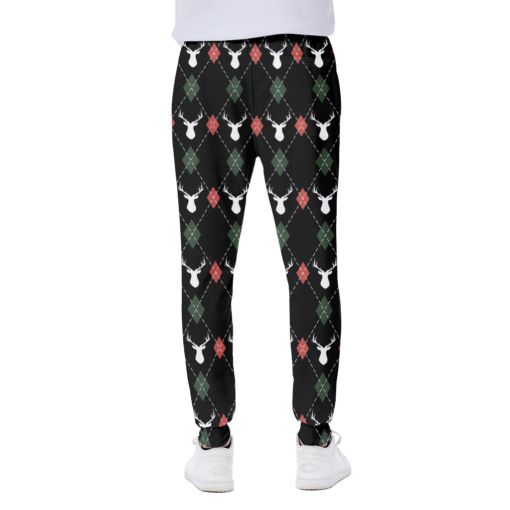 Christmas Deer Argyle Pattern Print Scuba Joggers