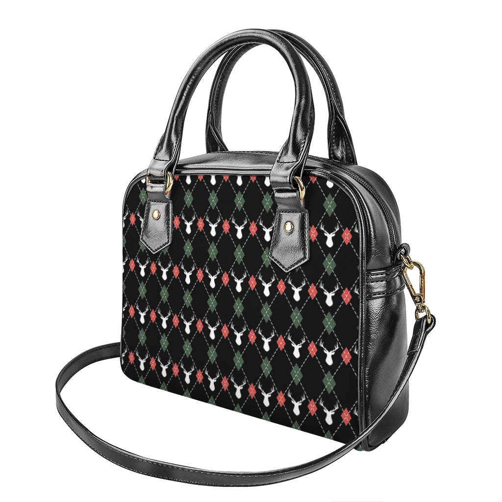 Christmas Deer Argyle Pattern Print Shoulder Handbag