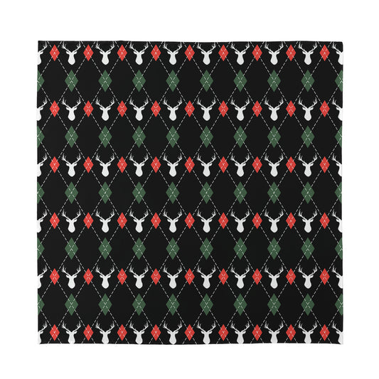 Christmas Deer Argyle Pattern Print Silk Bandana