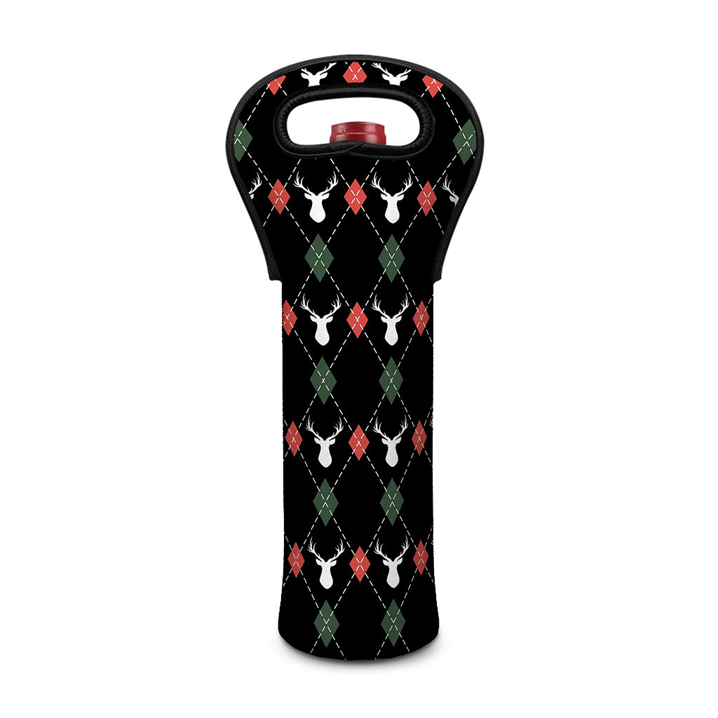 Christmas Deer Argyle Pattern Print Single Neoprene Wine Tote