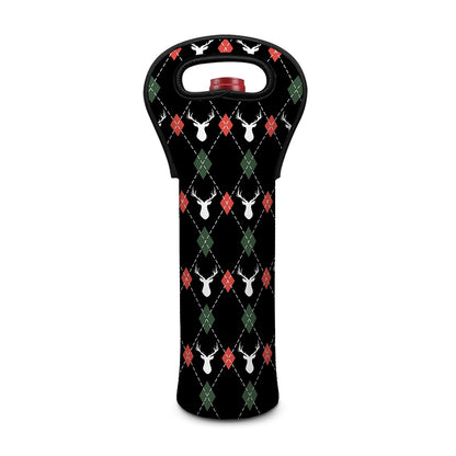 Christmas Deer Argyle Pattern Print Single Neoprene Wine Tote