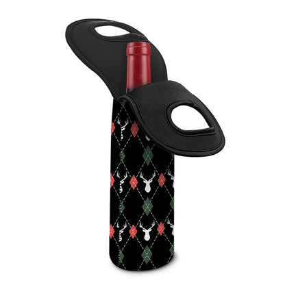 Christmas Deer Argyle Pattern Print Single Neoprene Wine Tote