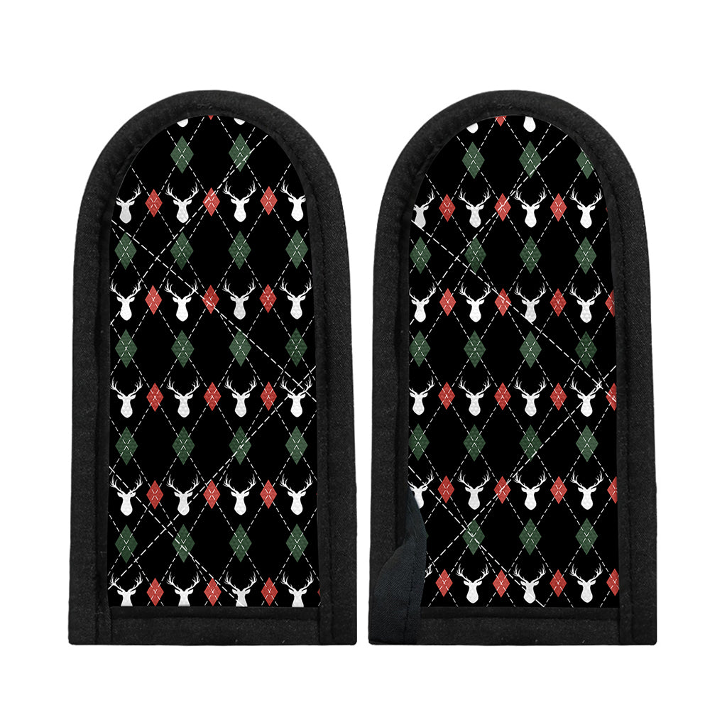 Christmas Deer Argyle Pattern Print Skillet Handle Cover