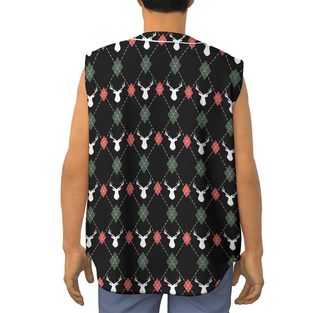 Christmas Deer Argyle Pattern Print Sleeveless Baseball Jersey