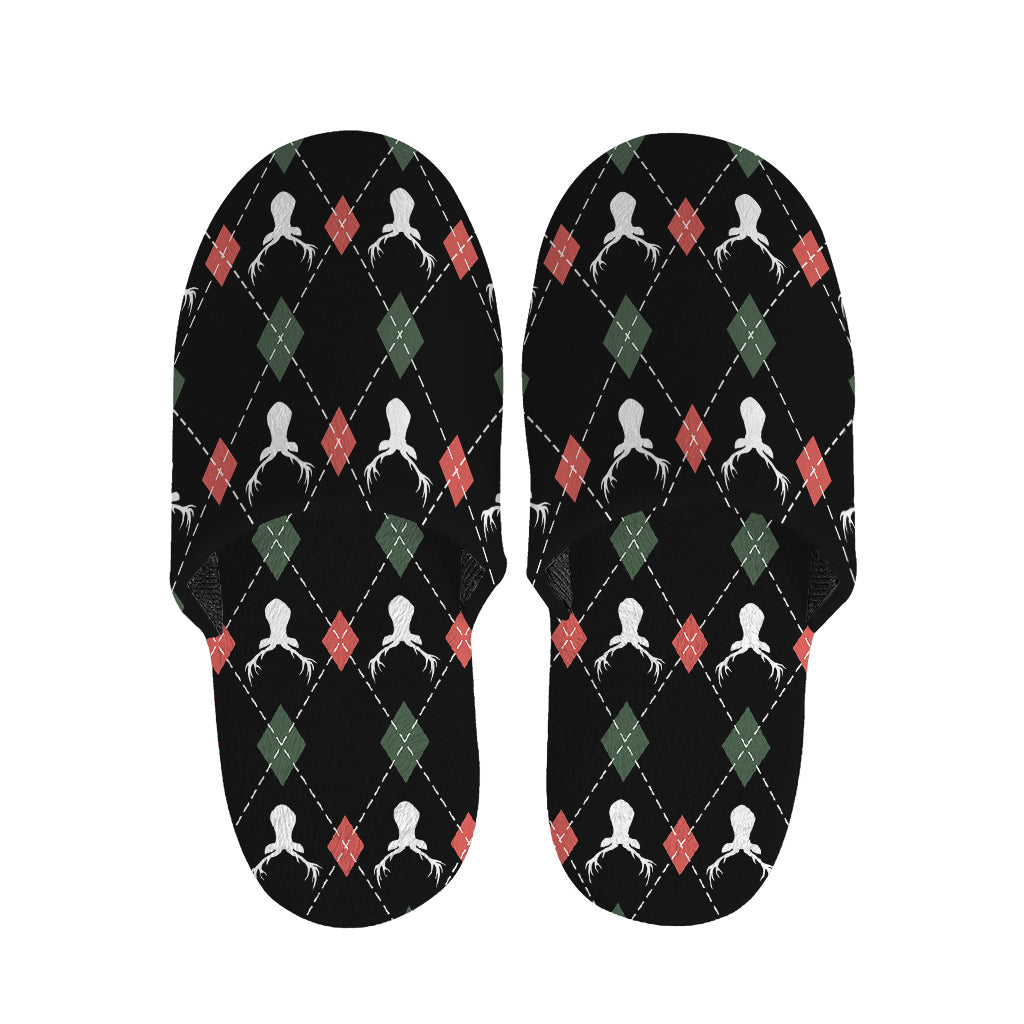 Christmas Deer Argyle Pattern Print Slippers